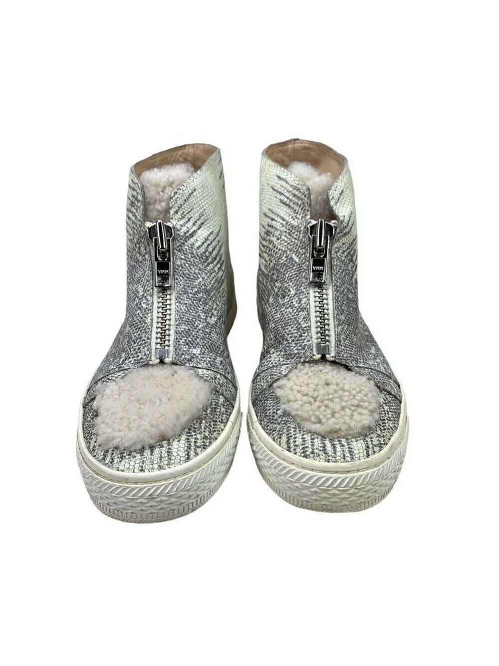Loeffler Randall Devin Lizard Embossed Shearling High-Top Zip Sneakers | Size 6